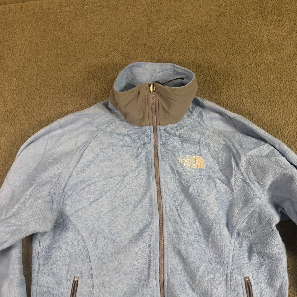 The North Face Womens Light Blue Full Zip Fleece Jacket Mock Neck Small 8805